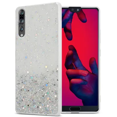 Cadorabo Case, združljiv s Huawei v prozornici z bleščicami - zaščitnim pokrovom, narejen iz fleksibilnega silikona TPU s penečimi bleščicami