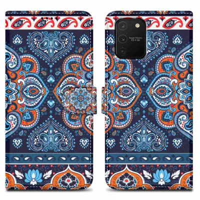 CADORABO Ohišje, združljiv s Samsungom - Design Blue Mandala št. 1 - Zaščitni pokrov z magnetnim zapiranjem, funkcijo stojala in režo za kartico