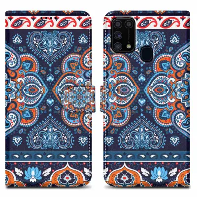 CADORABO Ohišje, združljiv s Samsungom - Design Blue Mandala št. 1 - Zaščitni pokrov z magnetnim zapiranjem, funkcijo stojala in režo za kartico