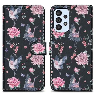 CADORABO Ohišje, združljiv s Samsungom - Design Crane & Flowers št. 9 - Zaščitni pokrov z magnetnim zapiranjem, funkcijo stojala in režo za kartico