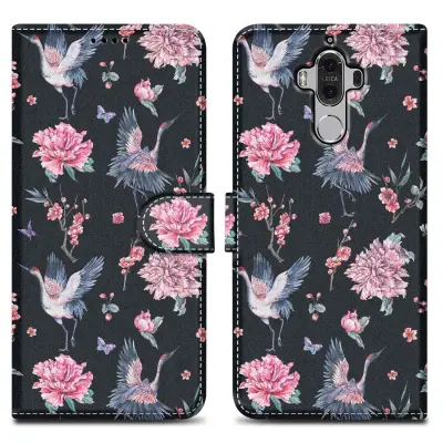 CADORABO Ohišje, združljiv s Huawei - Design Crane & Flowers št. 9 - Zaščitni pokrov z magnetnim zapiranjem, funkcijo stojala in režo za kartico
