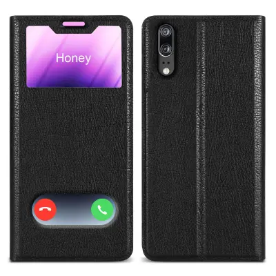 CADORABO CATER Združljiv s Huawei v kometu Black - Zaščitni pokrov z magnetnim zapiranjem, stoječo funkcijo in 2 gledanjem oken