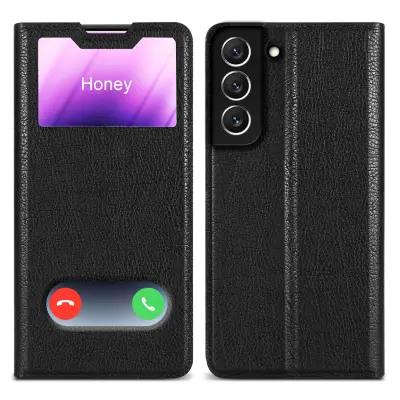CADORABO Ohišje, združljiv s Samsungom v kometu Black - Zaščitni pokrov z magnetnim zapiranjem, stoječo funkcijo in dvema gledanjem oken