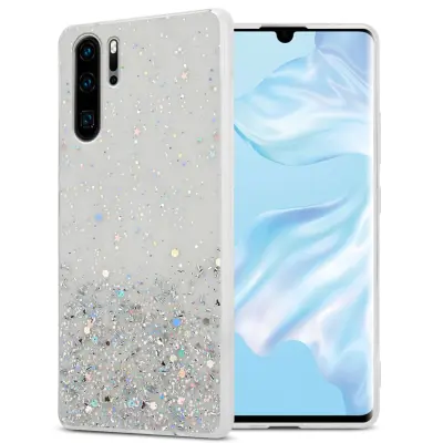 Cadorabo Case, združljiv s Huawei v prozornici z bleščicami - zaščitnim pokrovom, narejen iz fleksibilnega silikona TPU s penečimi bleščicami