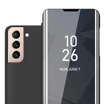 CADORABO CASE, združljiv s Samsungom v turmalinski črni barvi - prozorno za zaščito z ogledalom z ogledalom s funkcijo stojala 360 stopinj zaščita