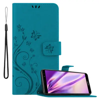 CADORABO Huawei v cvetlični modri barvi - zaščitni pokrov pri oblikovanju cvetja z magnetnim zapiranjem, stoječimi funkcijami in režami za kartice