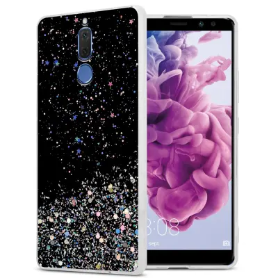 Cadorabo Case, združljiv s Huawei v črni barvi z bleščicami - zaščitni pokrov iz fleksibilnega silikona TPU s penečimi bleščicami