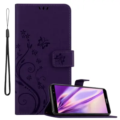 CADORABO Huawei temno vijolična - zaščitni pokrov pri oblikovanju cvetja z magnetnim zapiranjem, stoječimi funkcijami in režami za kartice
