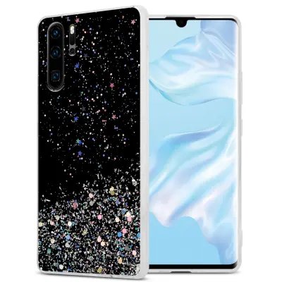 Cadorabo Case, združljiv s Huawei v črni barvi z bleščicami - zaščitni pokrov iz fleksibilnega silikona TPU s penečimi bleščicami