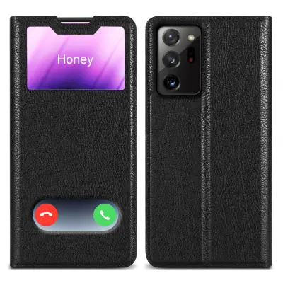 CADORABO Ohišje, združljiv s Samsungom v kometu Black - Zaščitni pokrov z magnetnim zapiranjem, stoječo funkcijo in dvema gledanjem oken