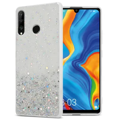 Cadorabo Case, združljiv s Huawei v prozornici z bleščicami - zaščitnim pokrovom, narejen iz fleksibilnega silikona TPU s penečimi bleščicami