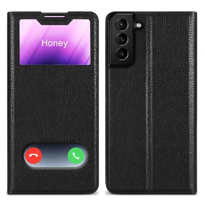 CADORABO Ohišje, združljiv s Samsungom v kometu Black - Zaščitni pokrov z magnetnim zapiranjem, stoječo funkcijo in dvema gledanjem oken