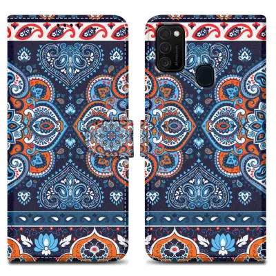 CADORABO Ohišje, združljiv s Samsungom - Design Blue Mandala št. 1 - Zaščitni pokrov z magnetnim zapiranjem, funkcijo stojala in režo za kartico