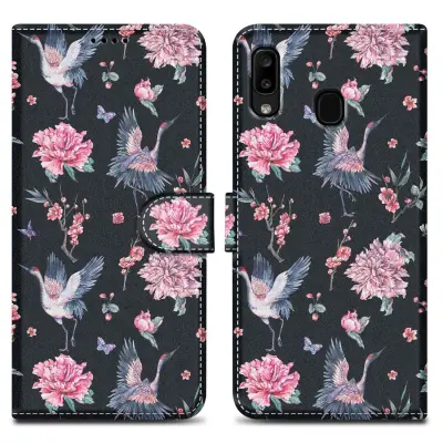 CADORABO Ohišje, združljiv s Samsungom - Design Crane & Flowers št. 9 - Zaščitni pokrov z magnetnim zapiranjem, funkcijo stojala in režo za kartico
