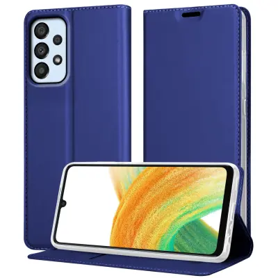 CADORABO Ohišje, združljiv s Samsungom v elegantno temno modri - zaščitni pokrov z magnetnim zapiranjem, stoječo funkcijo in režo za kartico