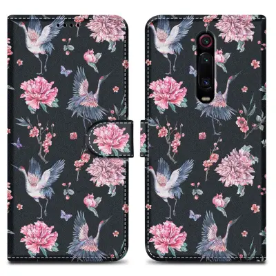 CADORABO primera, združljiv z Xiaomi - Design Crane & Flowers št. 9 - Zaščitni pokrov z magnetnim zapiranjem, funkcijo stojala in režo za kartico
