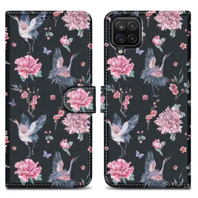 CADORABO Ohišje, združljiv s Samsungom - Design Crane & Flowers št. 9 - Zaščitni pokrov z magnetnim zapiranjem, funkcijo stojala in režo za kartico