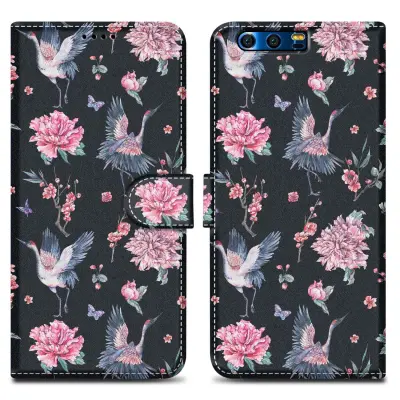 Cadorabo Case, združljiv s častjo - Design Crane & Flowers št. 9 - Zaščitni pokrov z magnetnim zapiranjem, funkcijo stojala in režo za kartico