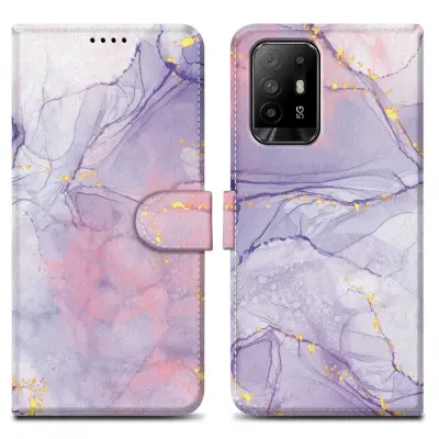 CADORABO združljiv z OPPO - oblikovanje roza vijoličnega marmorja št. 5 - Zaščitni pokrov z magnetnim zapiranjem, funkcijo stojala in režo za kartico