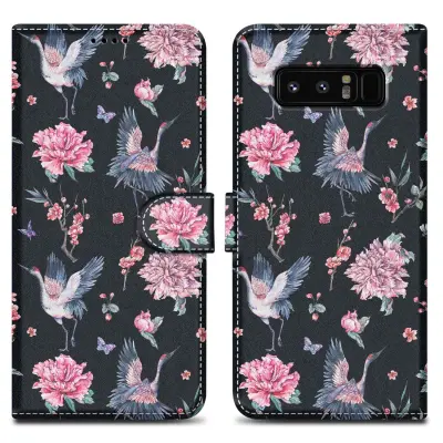 CADORABO Ohišje, združljiv s Samsungom - Design Crane & Flowers št. 9 - Zaščitni pokrov z magnetnim zapiranjem, funkcijo stojala in režo za kartico