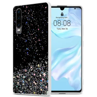 Cadorabo Case, združljiv s Huawei v črni barvi z bleščicami - zaščitni pokrov iz fleksibilnega silikona TPU s penečimi bleščicami
