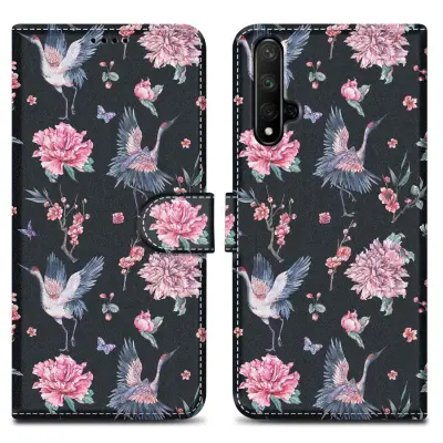 Cadorabo Case, združljiv s častjo - Design Crane & Flowers št. 9 - Zaščitni pokrov z magnetnim zapiranjem, funkcijo stojala in režo za kartico