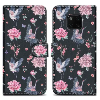 CADORABO Ohišje, združljiv s Huawei - Design Crane & Flowers št. 9 - Zaščitni pokrov z magnetnim zapiranjem, funkcijo stojala in režo za kartico