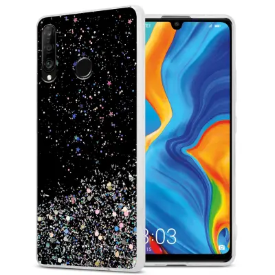 Cadorabo Case, združljiv s Huawei v črni barvi z bleščicami - zaščitni pokrov iz fleksibilnega silikona TPU s penečimi bleščicami