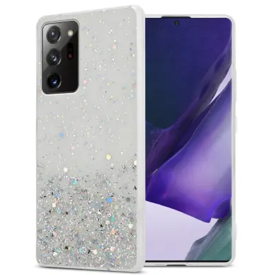 Cadorabo Case, združljiv s Samsungom v prozornem z bleščicami - zaščitnim pokrovom, narejen iz fleksibilnega silikona TPU s penečimi bleščicami