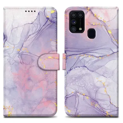 CADORABO Ohišje, združljiv s Samsungom - Design Pink Purple Marmor št. 5 - Zaščitni pokrov z magnetnim zapiranjem, funkcijo stojala in režo za kartico