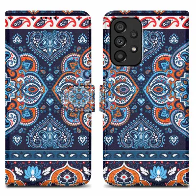 CADORABO Ohišje, združljiv s Samsungom - Design Blue Mandala št. 1 - Zaščitni pokrov z magnetnim zapiranjem, funkcijo stojala in režo za kartico