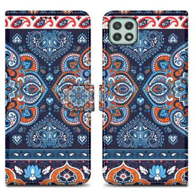 CADORABO Ohišje, združljiv s Samsungom - Design Blue Mandala št. 1 - Zaščitni pokrov z magnetnim zapiranjem, funkcijo stojala in režo za kartico