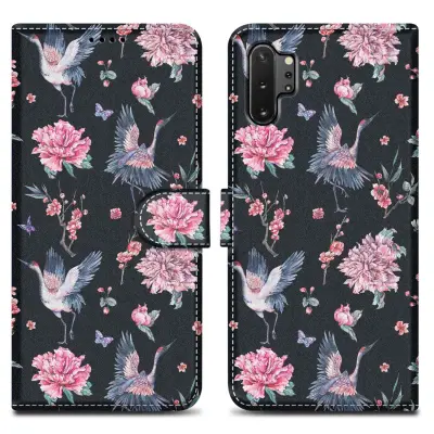 CADORABO Ohišje, združljiv s Samsungom - Design Crane & Flowers št. 9 - Zaščitni pokrov z magnetnim zapiranjem, funkcijo stojala in režo za kartico