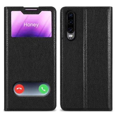 CADORABO CATER Združljiv s Huawei v kometu Black - Zaščitni pokrov z magnetnim zapiranjem, stoječo funkcijo in 2 gledanjem oken