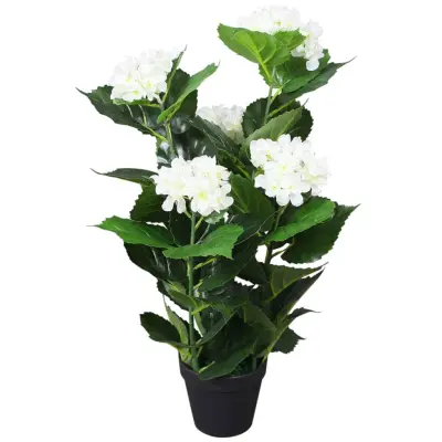 vidaXL Umetna rastlina hortenzija v loncu 60 cm bela