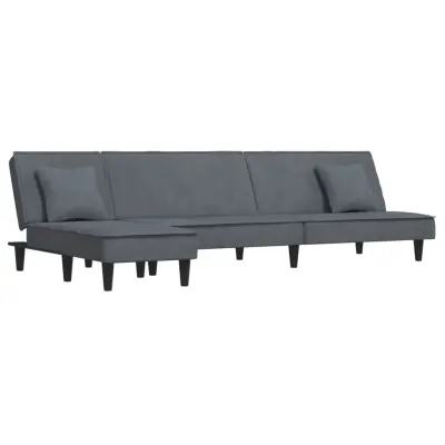 vidaXL Raztegljiv kavč L oblike temno siv 255x140x70 cm žamet