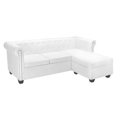 vidaXL Chesterfield kavč L oblike umetno usnje bele barve
