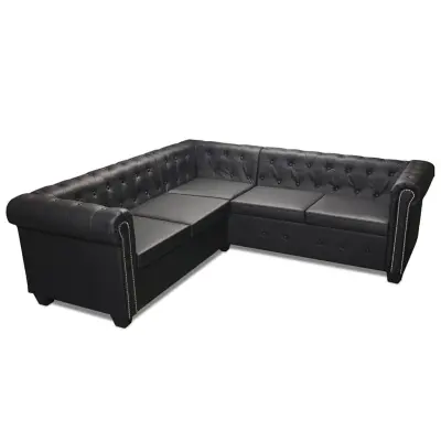 vidaXL Chesterfield kotna sedežna garnitura umetno usnje črna