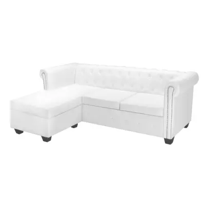 vidaXL Chesterfield kavč L oblike umetno usnje bele barve