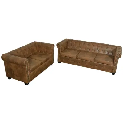 vidaXL Chesterfield kavč dvosed in trosed rjave barve
