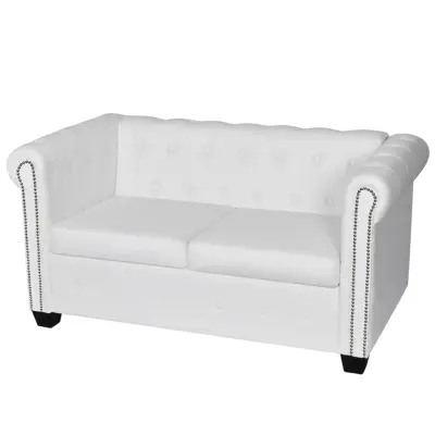 vidaXL Chesterfield kavč dvosed umetno usnje bele barve