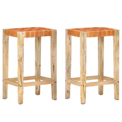 vidaXL Barski stolčki 2 kosa rjavo pravo usnje 75 cm