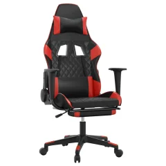 vidaXL Gaming stol z oporo za noge črno in rdeče umetno usnje