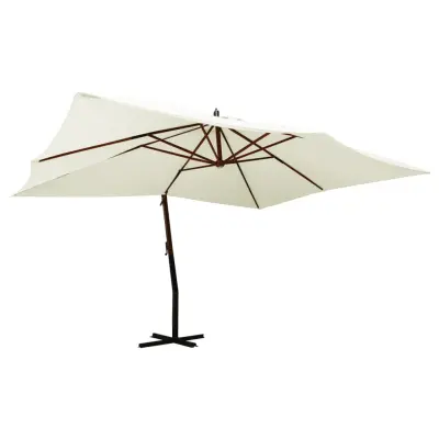 vidaXL Previsni senčnik z lesenim drogom 400x300 cm peščeno bel