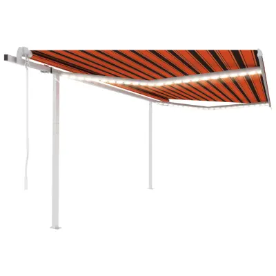 vidaXL Avtomatska tenda LED + senzor 4,5x3,5 m oranžna in rjava