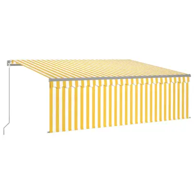 vidaXL Ročno zložljiva tenda s senčilom 4x3 m rumena in bela