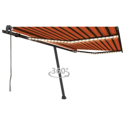 vidaXL Avtomatska tenda LED + senzor 450x350 cm oranžna/rjava