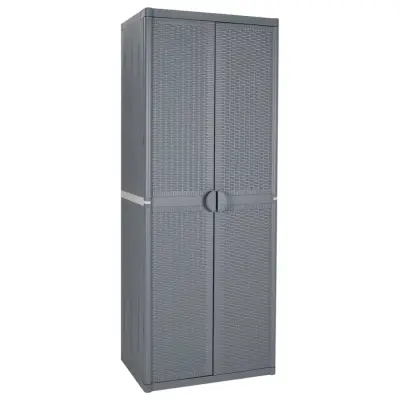 vidaXL Vrtna omara siva 65x45x172 cm PP ratan