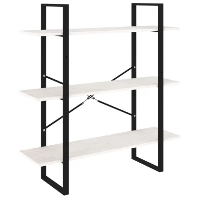 vidaXL Knjižna omara 3-nadstropna bela 100x30x105 cm trdna borovina