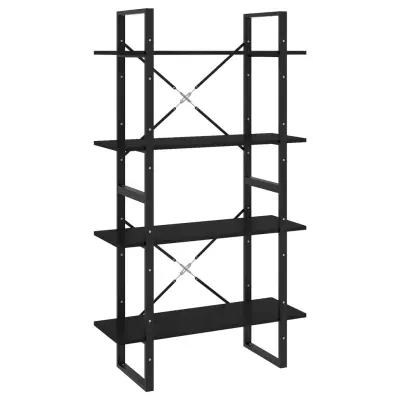 vidaXL Knjižna omara 4-nadstropna črna 80x30x140 cm trdna borovina